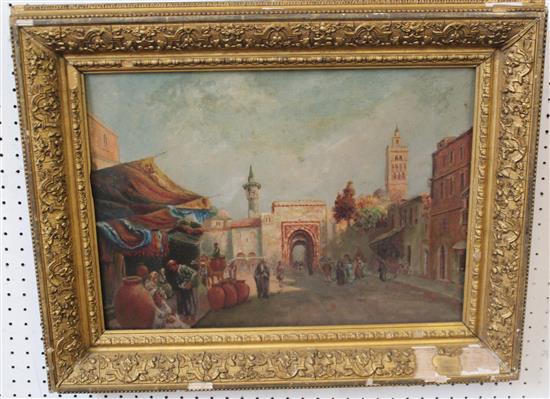 After Frederick Goodall (1822-1904) North African street scene, 12 x 17in.